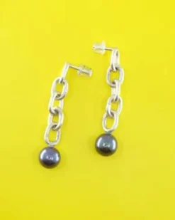 AI STUDIOSWrecking Ball Earrings - .925 Silver/Obsidian Pearl