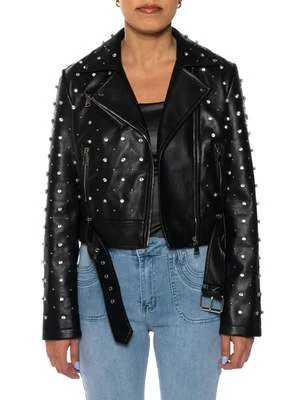 Azalea WangWren Embellished Vegan Leather Moto Jacket - Black 2 Azalea WangWren Embellished Vegan Leather Moto Jacket - Black - Image 2