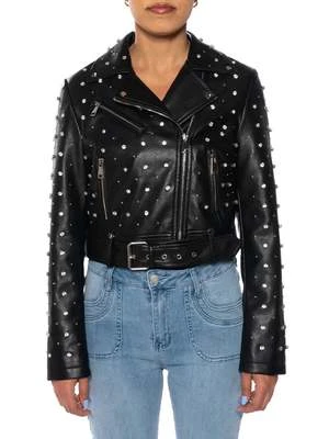 Azalea WangWren Embellished Vegan Leather Moto Jacket - Black 1 Azalea WangWren Embellished Vegan Leather Moto Jacket - Black