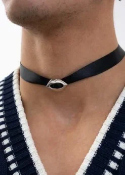 GMBHRIBBON CHOKER SILVER LIP Necklaces - BLACK -Norse Projects Sales BLACK RIBBON CHOKER W SILVER LIP 20220503100848 3