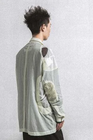 AttemptBanxian Multi-Patch Nylon Shirt - Cream/Green 3 AttemptBanxian Multi-Patch Nylon Shirt - Cream/Green - Image 3