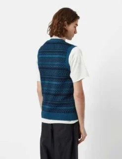 Beams PlusIndigo Knit Vest Fair Isle Pattern - Indigo Blue -Norse Projects Sales Beams Plus Fair Isle Pattern Knit Vest Indigo Blue 20230323110709 2