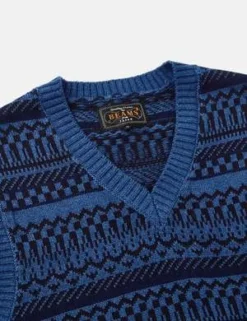 Beams PlusIndigo Knit Vest Fair Isle Pattern - Indigo Blue -Norse Projects Sales Beams Plus Fair Isle Pattern Knit Vest Indigo Blue 20230323110710 1