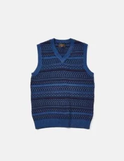 Beams PlusIndigo Knit Vest Fair Isle Pattern - Indigo Blue -Norse Projects Sales Beams Plus Fair Isle Pattern Knit Vest Indigo Blue 20230323110710