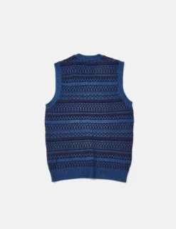 Beams PlusIndigo Knit Vest Fair Isle Pattern - Indigo Blue -Norse Projects Sales Beams Plus Fair Isle Pattern Knit Vest Indigo Blue 20230323110712