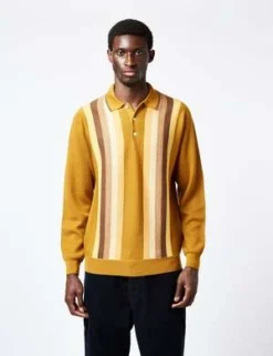 Beams PlusKnit Polo - Stripe/Mustard Yellow