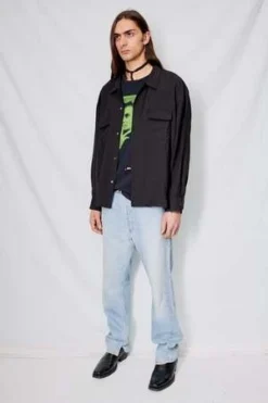 AssemblyRayon Crop Pocket Shirt - Black Stripe -Norse Projects Sales Black Stripe Rayon Crop Pocket Shirt 20230928195839 1