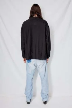 AssemblyRayon Crop Pocket Shirt - Black Stripe -Norse Projects Sales Black Stripe Rayon Crop Pocket Shirt 20230928195840