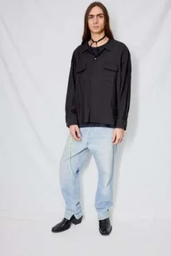 AssemblyRayon Crop Pocket Shirt - Black Stripe -Norse Projects Sales Black Stripe Rayon Crop Pocket Shirt 20230928195841