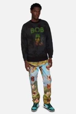 Blue&CreamBob Marley Distressed Crew Neck Sweatshirt - Black -Norse Projects Sales Bob Marley Distressed Crew Neck Sweatshirt 20221204001817 2