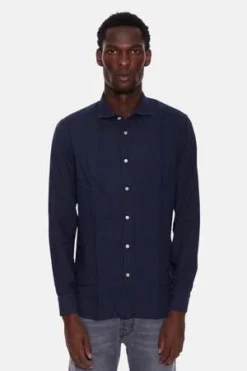 BoglioliCotton French Collar Shirt - Navy