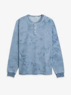 O.N.SCourt Henley L S Tee - Lt Tie Wash Indigo/Mid Indigo -Norse Projects Sales Court Henley L S Tee 20230807225124