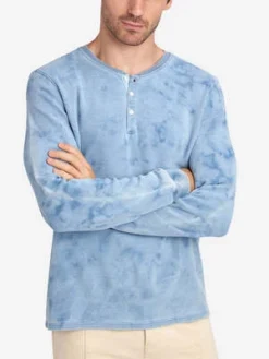 O.N.SCourt Henley L S Tee - Lt Tie Wash Indigo/Mid Indigo -Norse Projects Sales Court Henley L S Tee 20230807225126 1