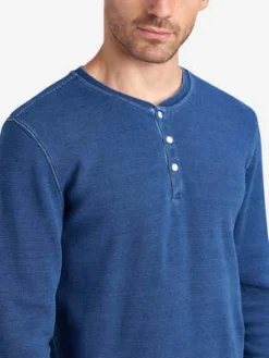 O.N.SCourt Henley L S Tee - Lt Tie Wash Indigo/Mid Indigo -Norse Projects Sales Court Henley L S Tee 20230807225127 1