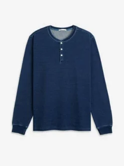 O.N.SCourt Henley L S Tee - Lt Tie Wash Indigo/Mid Indigo -Norse Projects Sales Court Henley L S Tee 20230807225127 2