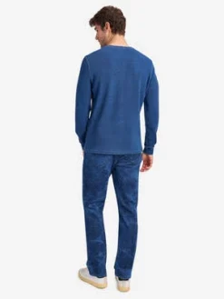 O.N.SCourt Henley L S Tee - Lt Tie Wash Indigo/Mid Indigo -Norse Projects Sales Court Henley L S Tee 20230807225127