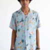 Graphia New YorkDesi Short Sleeve Camp Collar Shirt - Blue Ukiyoe Hibiscus Print