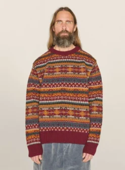 YMCDuke Fairisle Crew Neck Jumper Burgundy Multi