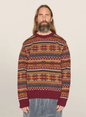 YMCDuke Fairisle Crew Neck Jumper Burgundy Multi 1 YMCDuke Fairisle Crew Neck Jumper Burgundy Multi