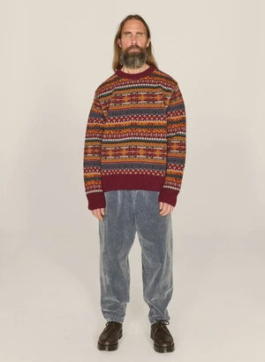YMCDuke Fairisle Crew Neck Jumper Burgundy Multi 5 YMCDuke Fairisle Crew Neck Jumper Burgundy Multi - Image 5