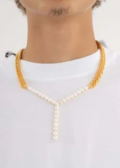 Y/projectPearl Maxi Y Necklace - Gold -Norse Projects Sales GOLD PEARL MAXI Y NECKLACE 20220827061402 2