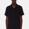 Blue&CreamGauze Short Sleeve Buttondown - Black