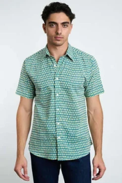DUSHYANT.Hand Block Printed The Sheril Short Sleeve Shirt - Avocado Print