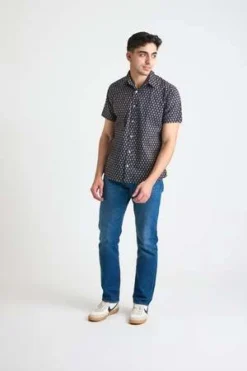 DUSHYANT.Hand Printed The Sheril Short Sleeve Shirt - Navy Motif -Norse Projects Sales Hand Printed The Sheril Short Sleeve Shirt in Navy Motif 20220601020250 2