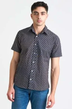 DUSHYANT.Hand Printed The Sheril Short Sleeve Shirt - Navy Motif