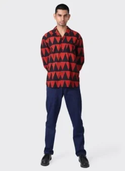 KardoRonen Long Sleeve Shirt - Red Triangle Block Print -Norse Projects Sales Kardo Ronen Long Sleeve Shirt BP106 Red Triangle Block Print 20230927050847 2