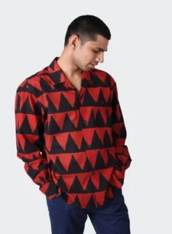 KardoRonen Long Sleeve Shirt - Red Triangle Block Print