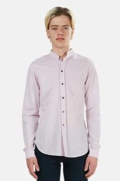 Blue&CreamMandarin Button Down - Pink
