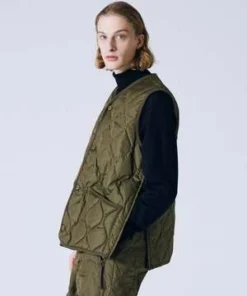 TAIONMilitary V Neck Button Down Vest - Olive