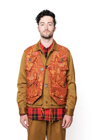 MonitalyMilitary Vest Type-C - Red Paisley Flower Print 6 MonitalyMilitary Vest Type-C - Red Paisley Flower Print - Image 6