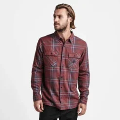 Roark RevivalNordsman Light Long Sleeve Flannel - Maroon