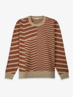 O.N.SVillage Herringbone Knit Pullover - Burnt Brick Heather/Ocean Heather/Lt Lead Heather