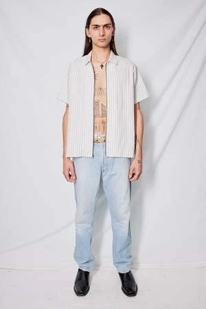 AssemblyOffice Stripe Zip Camp Shirt - White 2 AssemblyOffice Stripe Zip Camp Shirt - White - Image 2