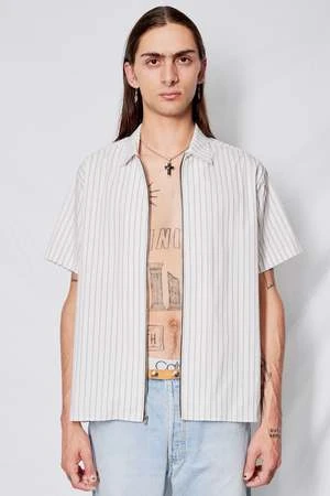 AssemblyOffice Stripe Zip Camp Shirt - White 1 AssemblyOffice Stripe Zip Camp Shirt - White