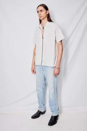 AssemblyOffice Stripe Zip Camp Shirt - White 3 AssemblyOffice Stripe Zip Camp Shirt - White - Image 3