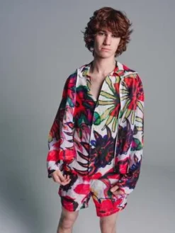 Our LegacyMelting Flower Print Shrunken Full Zip Polo Top