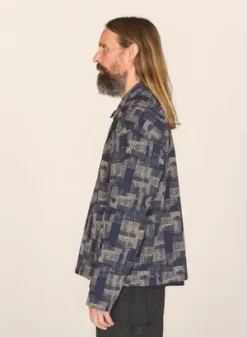 YMCPJ Block Print Seersucker Overshirt - Navy -Norse Projects Sales PJ Block Print Seersucker Overshirt Navy 20231003132919 2