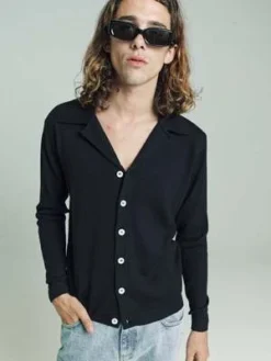 SECOND/LAYERWool Pistolero Ribbed Cardigan - Black