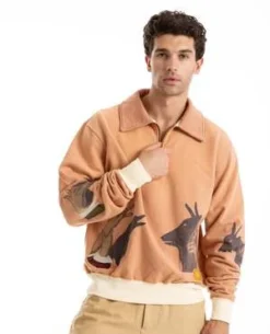 SAMUEL ZELIGShadow Puppet Zip Sweatshirt - Tan