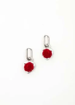 DEPARTMENTSilver And Red Velvet Rose Earring -Single -Norse Projects Sales Silver And Red Velvet Rose Earring Single 20220427181644 1