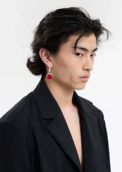 DEPARTMENTSilver And Red Velvet Rose Earring -Single