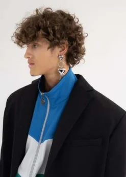 RAY CHULV ME LV U Black Crystal Earring - Silver