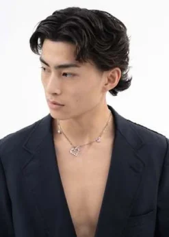 DEPARTMENTAnd Rhinestone Hearts Necklace - Silver/ Pearl