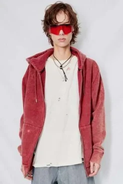 AssemblyStonewashed Cotton Zip Hoodie - Oxblood