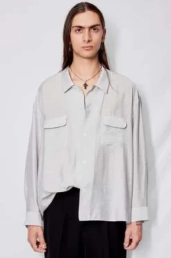 AssemblyStripe Rayon Crop Pocket Shirt - Gray