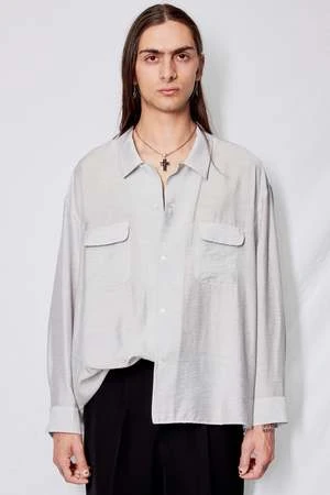 AssemblyStripe Rayon Crop Pocket Shirt - Gray 1 AssemblyStripe Rayon Crop Pocket Shirt - Gray
